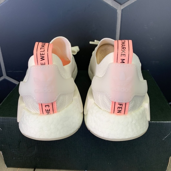 Womens Adidas NMD R1 STLT PK White Orange Sneaker - Picture 4 of 5